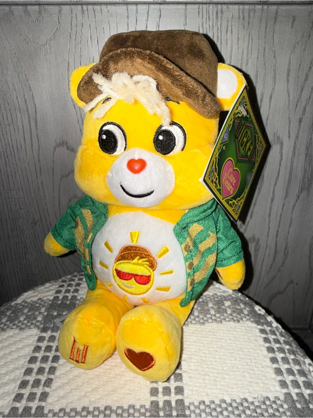 Care Bears Yellow Plush Bear with Green Jacket and Brown Hat